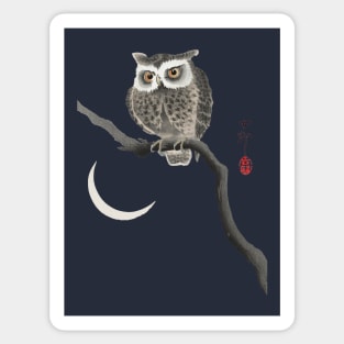 Owl and crescent moon / Ohara Koson Sticker